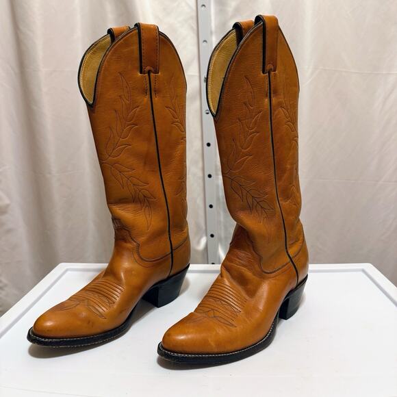 VTG Justin Boots Women’s 7A L4372 Cognac Leather Western Cowboy J7 Toe Rodeo - Picture 1 of 9